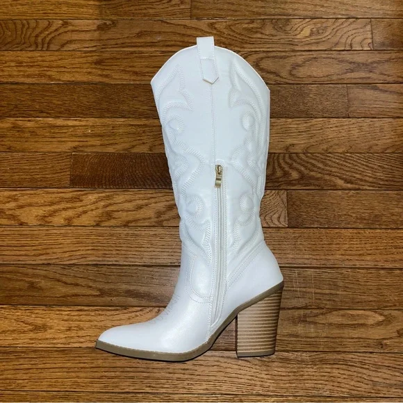 Berness Arizona Quilted Cowboy Boots White Women’s Size 8 Western Design - Picture 6 of 13